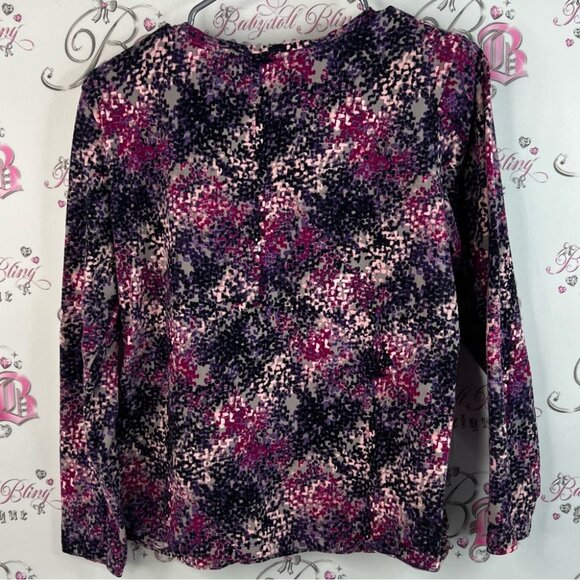 Christopher & Banks shirt multicolor Pink  Purple black dotted Long Sleeve Top - Picture 2 of 12